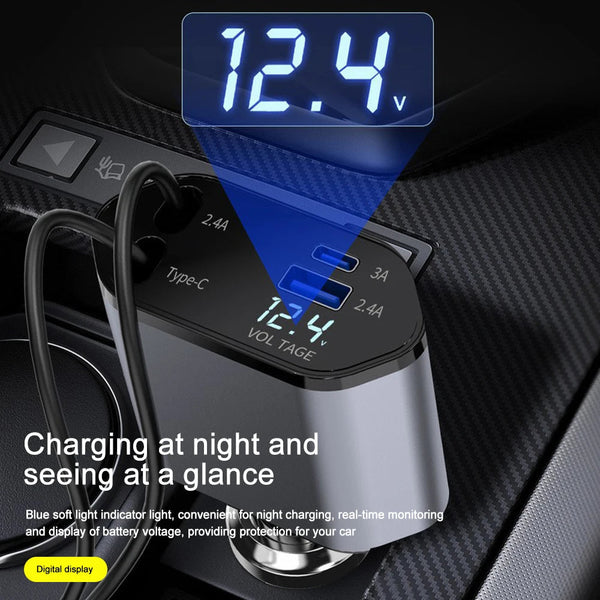Medzone®120W Car Charger Adapter with Retractable Cables