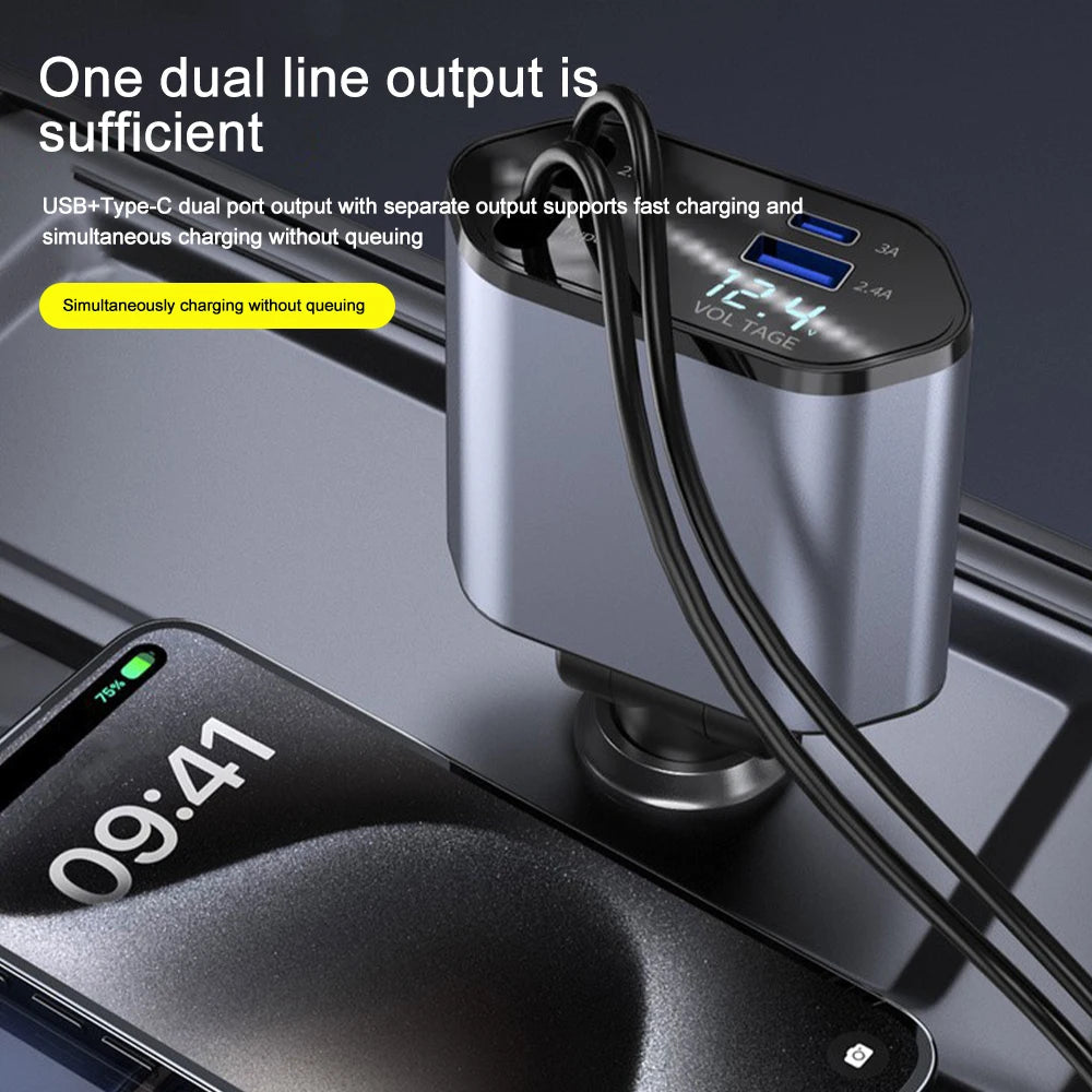 Medzone®120W Car Charger Adapter with Retractable Cables