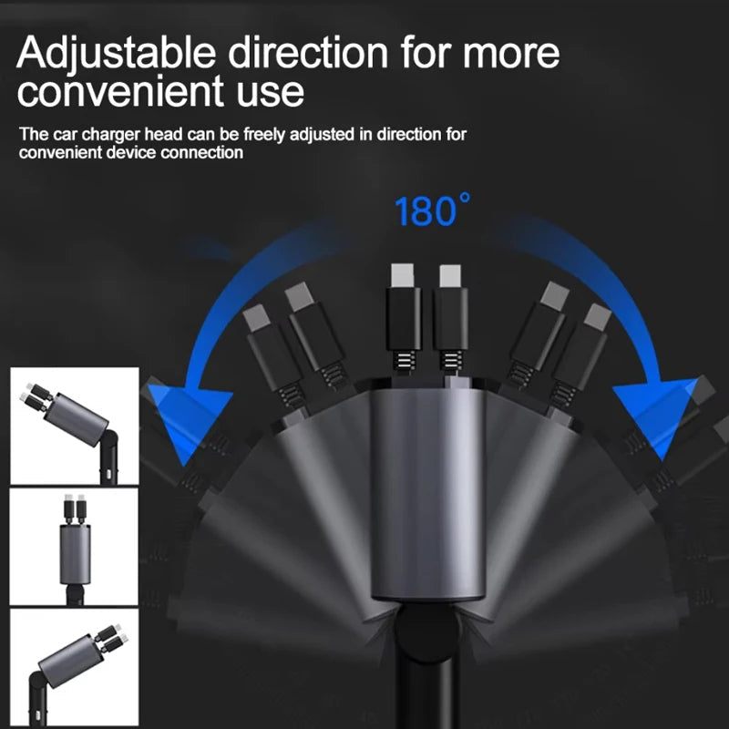 Medzone®120W Car Charger Adapter with Retractable Cables
